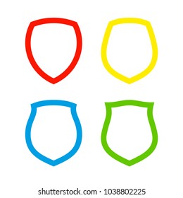 Protect guard shield plain line concept. Outline shield badge. Safety icon set. Privacy banner kit. Security label. Flat style protect sticker symbol shape. Safeguard simple sign linear pictogram