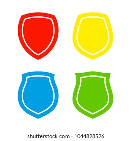Protect guard shield plain line concept. Outline shield badge. Safety icon set. Privacy banner kit. Security label. Flat style protect sticker symbol shape. Safeguard simple sign linear pictogram