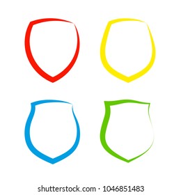 Protect guard shield plain line concept. Outline shield badge. Safety icon set. Privacy banner kit. Security label. Flat style protect sticker symbol shape. Safeguard simple sign linear pictogram