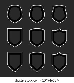 Protect guard shield plain line concept. Outline shield badge. Safety icon set. Privacy banner kit. Security label. Flat style protect sticker symbol shape. Safeguard simple sign linear pictogram