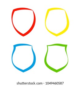 Protect guard shield plain line concept. Outline shield badge. Safety icon set. Privacy banner kit. Security label. Flat style protect sticker symbol shape. Safeguard simple sign linear pictogram