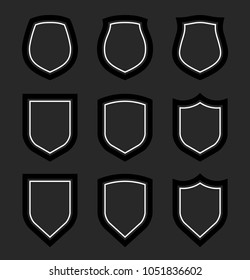 Protect guard shield plain line concept. Outline shield badge. Safety icon set. Privacy banner kit. Security label. Flat style protect sticker symbol shape. Safeguard simple sign linear pictogram
