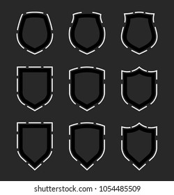 Protect guard shield plain line concept. Outline shield badge. Safety icon set. Privacy banner kit. Security label. Flat style protect sticker symbol shape. Safeguard simple sign linear pictogram