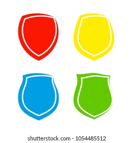 Protect guard shield plain line concept. Outline shield badge. Safety icon set. Privacy banner kit. Security label. Flat style protect sticker symbol shape. Safeguard simple sign linear pictogram