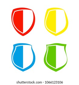 Protect guard shield plain line concept. Outline shield badge. Safety icon set. Privacy banner kit. Security label. Flat style protect sticker symbol shape. Safeguard simple sign linear pictogram