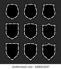 Protect guard shield plain line concept. Outline shield badge. Safety icon set. Privacy banner kit. Security label. Flat style protect sticker symbol shape. Safeguard simple sign linear pictogram