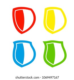 Protect guard shield plain line concept. Outline shield badge. Safety icon set. Privacy banner kit. Security label. Flat style protect sticker symbol shape. Safeguard simple sign linear pictogram