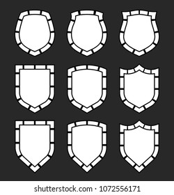 Protect guard shield plain line concept. Outline shield badge. Safety icon set. Privacy banner kit. Security label. Flat style protect sticker symbol shape. Safeguard simple sign linear pictogram