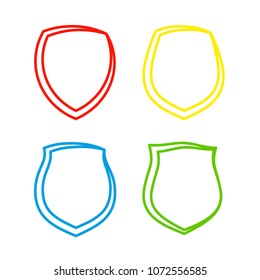 Protect guard shield plain line concept. Outline shield badge. Safety icon set. Privacy banner kit. Security label. Flat style protect sticker symbol shape. Safeguard simple sign linear pictogram