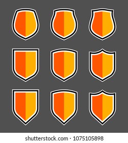 Protect guard shield plain line concept. Outline shield badge. Safety icon set. Privacy banner kit. Security label. Flat style protect sticker symbol shape. Safeguard simple sign linear pictogram