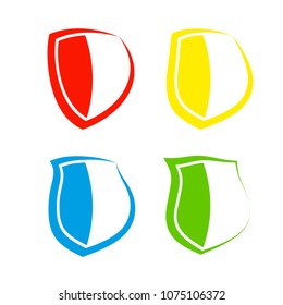 Protect guard shield plain line concept. Outline shield badge. Safety icon set. Privacy banner kit. Security label. Flat style protect sticker symbol shape. Safeguard simple sign linear pictogram
