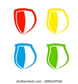 Protect guard shield plain line concept. Outline shield badge. Safety icon set. Privacy banner kit. Security label. Flat style protect sticker symbol shape. Safeguard simple sign linear pictogram