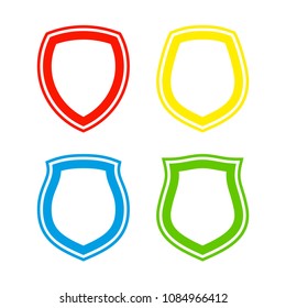 Protect guard shield plain line concept. Outline shield badge. Safety icon set. Privacy banner kit. Security label. Flat style protect sticker symbol shape. Safeguard simple sign linear pictogram
