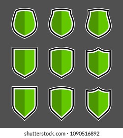 Protect guard shield plain line concept. Outline shield badge. Safety icon set. Privacy banner kit. Security label. Flat style protect sticker symbol shape. Safeguard simple sign linear pictogram