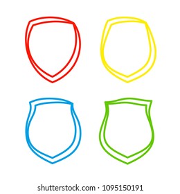 Protect guard shield plain line concept. Outline shield badge. Safety icon set. Privacy banner kit. Security label. Flat style protect sticker symbol shape. Safeguard simple sign linear pictogram