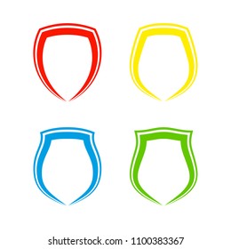 Protect guard shield plain line concept. Outline shield badge. Safety icon set. Privacy banner kit. Security label. Flat style protect sticker symbol shape. Safeguard simple sign linear pictogram