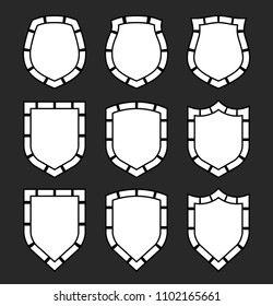 Protect guard shield plain line concept. Outline shield badge. Safety icon set. Privacy banner kit. Security label. Flat style protect sticker symbol shape. Safeguard simple sign linear pictogram
