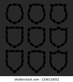 Protect guard shield plain line concept. Outline shield badge. Safety icon set. Privacy banner kit. Security label. Flat style protect sticker symbol shape. Safeguard simple sign linear pictogram