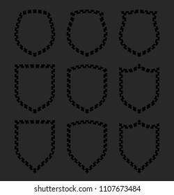 Protect guard shield plain line concept. Outline shield badge. Safety icon set. Privacy banner kit. Security label. Flat style protect sticker symbol shape. Safeguard simple sign linear pictogram
