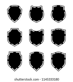 Protect guard shield plain line concept. Outline shield badge. Safety icon set. Privacy banner. Security label icon. style protect sticker symbol shape. Safeguard simple sign linear shield pictogram