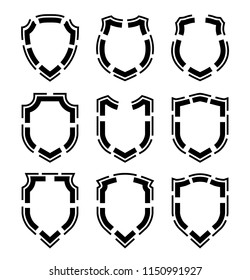 Protect guard shield plain line concept. Outline shield badge. Safety icon set. Privacy banner. Security label icon. style protect sticker symbol shape. Safeguard simple sign linear shield pictogram