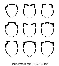Protect guard shield plain line concept. Outline shield badge. Safety icon set. Privacy banner. Security label icon. style protect sticker symbol shape. Safeguard simple sign linear shield pictogram