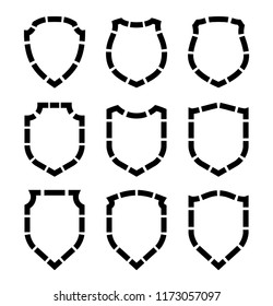 Protect guard shield plain line concept. Outline shield badge. Safety icon set. Privacy banner. Security label icon. style protect sticker symbol shape. Safeguard simple sign linear shield pictogram