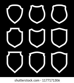 Protect guard shield plain line concept. Outline shield badge. Safety icon set. Privacy banner. Security label icon. style protect sticker symbol shape. Safeguard simple sign linear shield pictogram