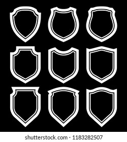 Protect guard shield plain line concept. Outline shield badge. Safety icon set. Privacy banner. Security label icon. style protect sticker symbol shape. Safeguard simple sign linear shield pictogram