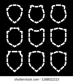 Protect guard shield plain line concept. Outline shield badge. Safety icon set. Privacy banner. Security label icon. style protect sticker symbol shape. Safeguard simple sign linear shield pictogram