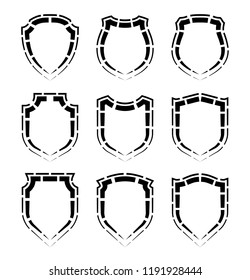 Protect guard shield plain line concept. Outline shield badge. Safety icon set. Privacy banner. Security label icon. style protect sticker symbol shape. Safeguard simple sign linear shield pictogram