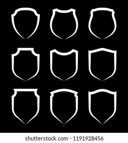 Protect guard shield plain line concept. Outline shield badge. Safety icon set. Privacy banner. Security label icon. style protect sticker symbol shape. Safeguard simple sign linear shield pictogram