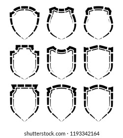 Protect guard shield plain line concept. Outline shield badge. Safety icon set. Privacy banner. Security label icon. style protect sticker symbol shape. Safeguard simple sign linear shield pictogram