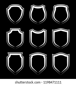 Protect guard shield plain line concept. Outline shield badge. Safety icon set. Privacy banner. Security label icon. style protect sticker symbol shape. Safeguard simple sign linear shield pictogram