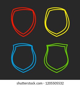 Protect guard shield plain line concept. Outline shield badge. Safety icon set. Privacy banner. Security label icon. style protect sticker symbol shape. Safeguard simple sign linear shield pictogram