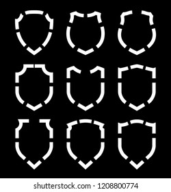 Protect guard shield plain line concept. Outline shield badge. Safety icon set. Privacy banner. Security label icon. style protect sticker symbol shape. Safeguard simple sign linear shield pictogram