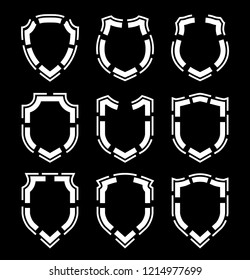 Protect guard shield plain line concept. Outline shield badge. Safety icon set. Privacy banner. Security label icon. style protect sticker symbol shape. Safeguard simple sign linear shield pictogram