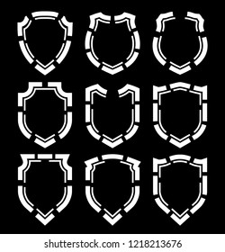 Protect guard shield plain line concept. Outline shield badge. Safety icon set. Privacy banner. Security label icon. style protect sticker symbol shape. Safeguard simple sign linear shield pictogram