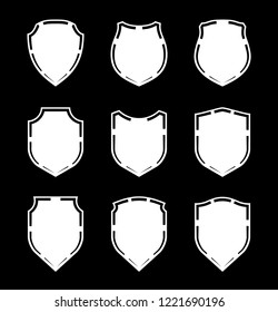 Protect guard shield plain line concept. Outline shield badge. Safety icon set. Privacy banner. Security label icon. style protect sticker symbol shape. Safeguard simple sign linear shield pictogram