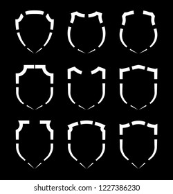 Protect guard shield plain line concept. Outline shield badge. Safety icon set. Privacy banner. Security label icon. style protect sticker symbol shape. Safeguard simple sign linear shield pictogram