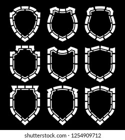 Protect guard shield plain line concept. Outline shield badge. Safety icon set. Privacy banner. Security label icon. style protect sticker symbol shape. Safeguard simple sign linear shield pictogram