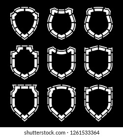 Protect guard shield plain line concept. Outline shield badge. Safety icon set. Privacy banner. Security label icon. style protect sticker symbol shape. Safeguard simple sign linear shield pictogram