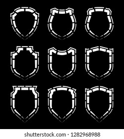 Protect guard shield plain line concept. Outline shield badge. Safety icon set. Privacy banner. Security label icon. style protect sticker symbol shape. Safeguard simple sign linear shield pictogram