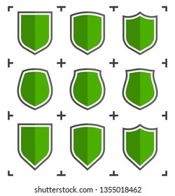 Protect guard shield plain line concept. Outline shield badge. Safety icon set. Privacy banner. Security label. Flat protect sticker symbol shape. Safeguard simple sign linear flat shield pictogram