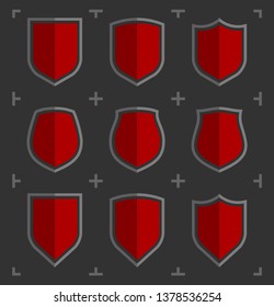 Protect guard shield plain line concept. Outline shield badge. Safety icon set. Privacy banner. Security label. Flat protect sticker symbol shape. Safeguard simple sign linear flat shield pictogram