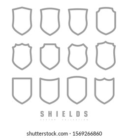 Protect guard shield plain line concept. Outline badge. Safety icon set. Privacy banner kit. Security label. Flat style sticker symbol shape. Safeguard simple sign. linear pictogram.