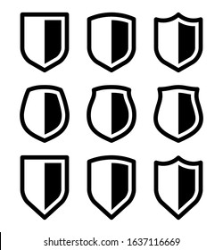 Protect guard shield plain line concept. Nine Outline Security badge. style protect sticker symbol. Safeguard simple sign linear shield pictogram