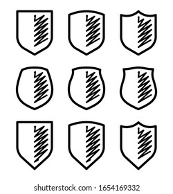 Protect guard shield plain line concept. Nine Outline Security badge. style protect sticker symbol. Safeguard simple sign linear shield pictogram