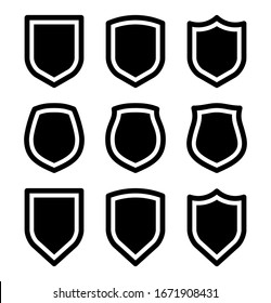 Protect guard shield plain line concept. Nine Outline Security badge. style protect sticker symbol. Safeguard simple sign linear shield pictogram