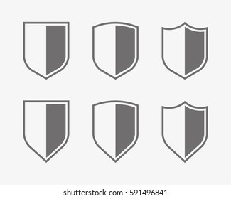Protect guard shield plain line concept. Outline badge. Safety icon set. Privacy banner kit. Security label. Flat style sticker symbol shape. Safeguard simple sign. linear pictogram
